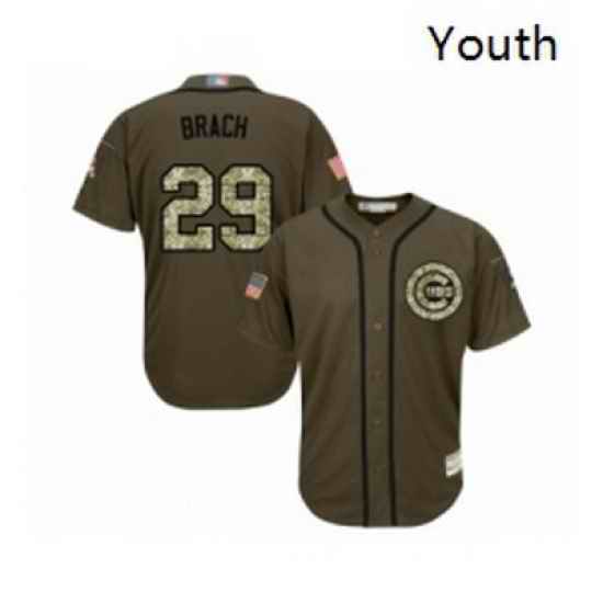 Youth Chicago Cubs 29 Brad Brach Authentic Green Salute to Service Baseball Jersey